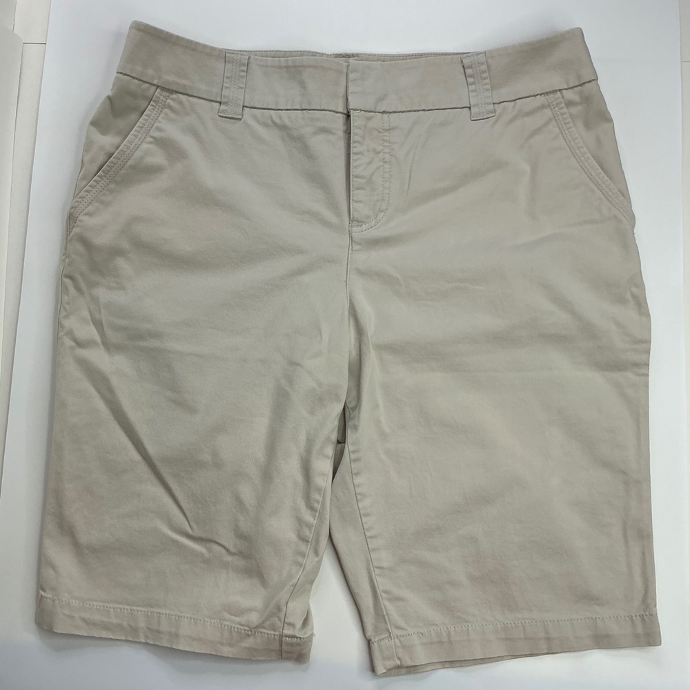 Sonoma Khaki Bermuda Shorts Women Size 12 Beige Cotton Blend Stretch Casual